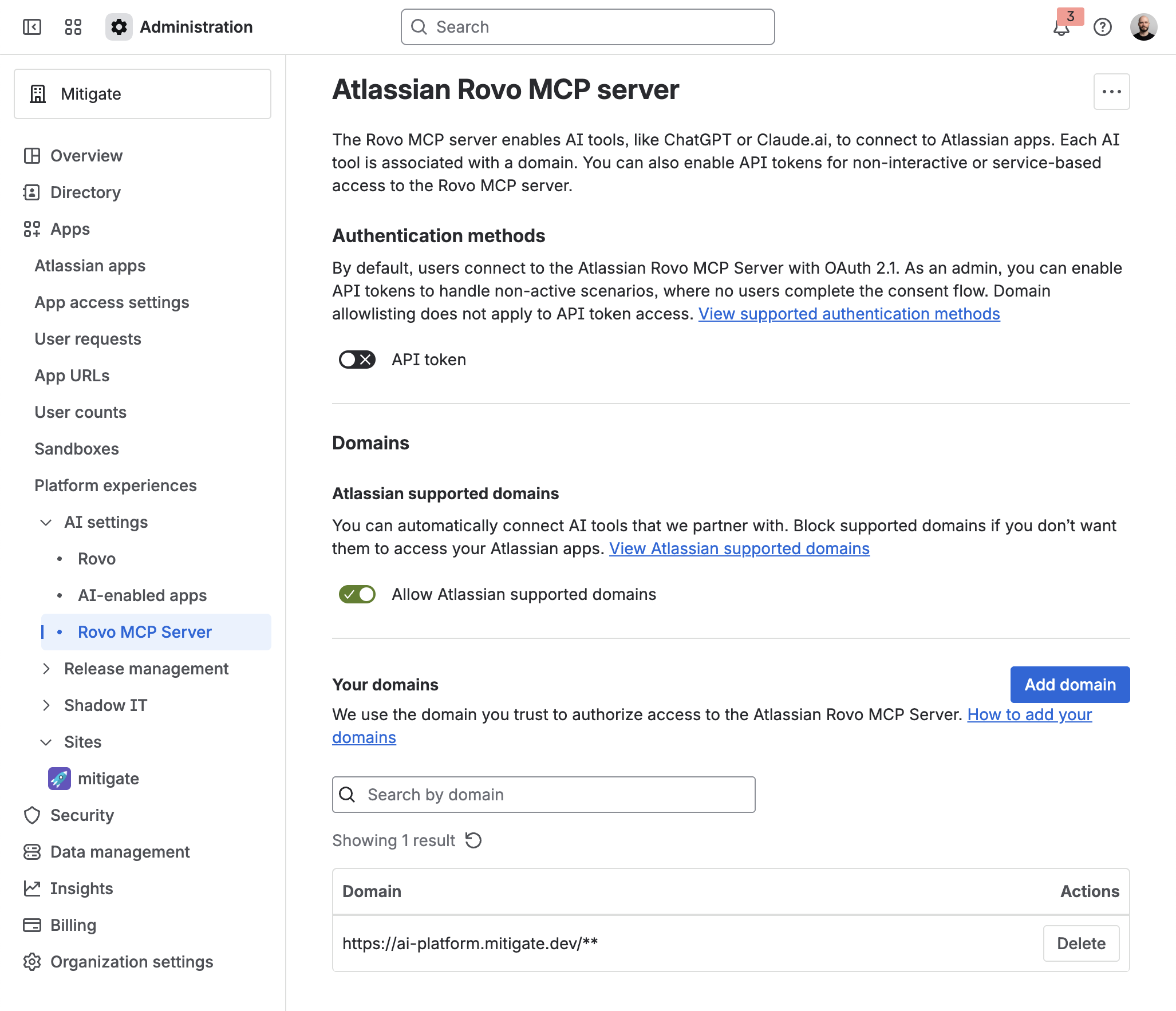 Atlassian Rovo MCP Server domain configuration